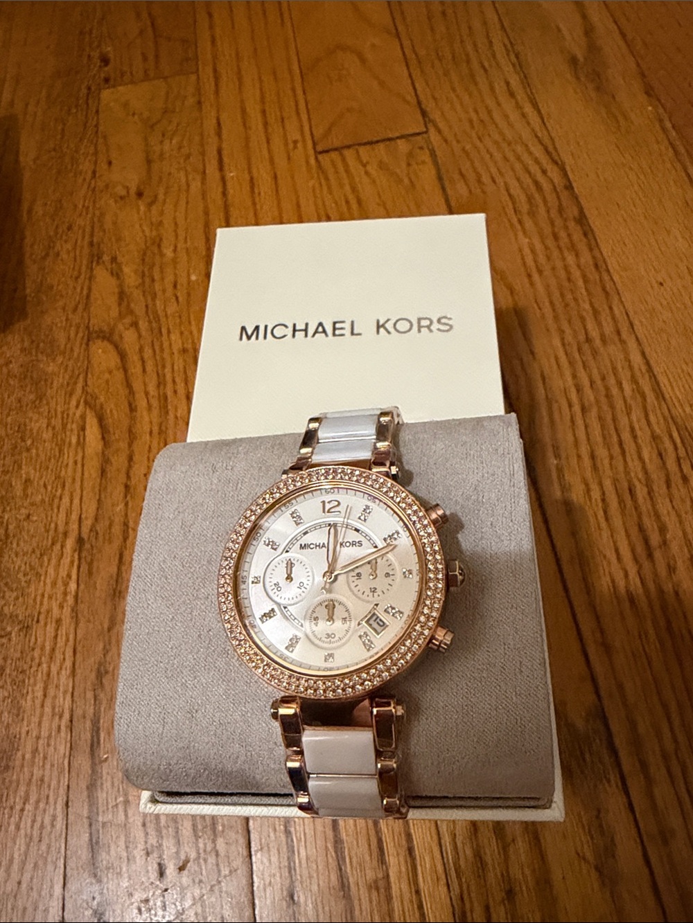 Michael Kors Rose Gold and White Crystal-Accented Chronograph Watch